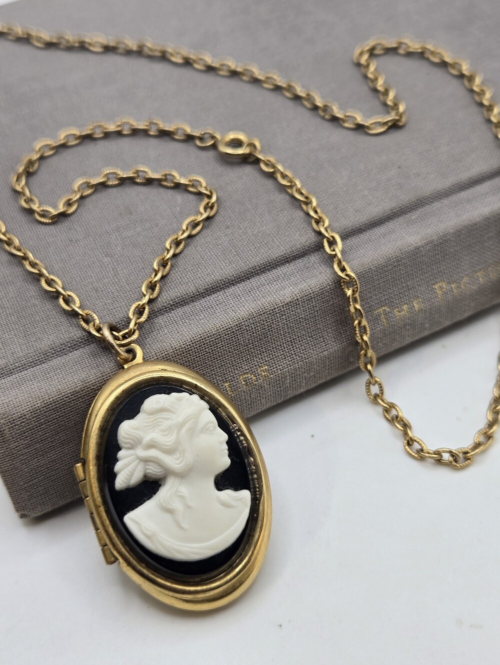Victorian Revival Gold-tone Cameo Locket Necklace Whimsigoth VTG Dainty Cutesy